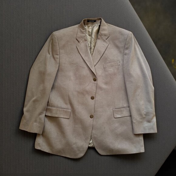 GIORGIO MORESCHI London New York Men's Taupe Faux Suede Blazer Jacket Size 46R - Picture 1 of 9